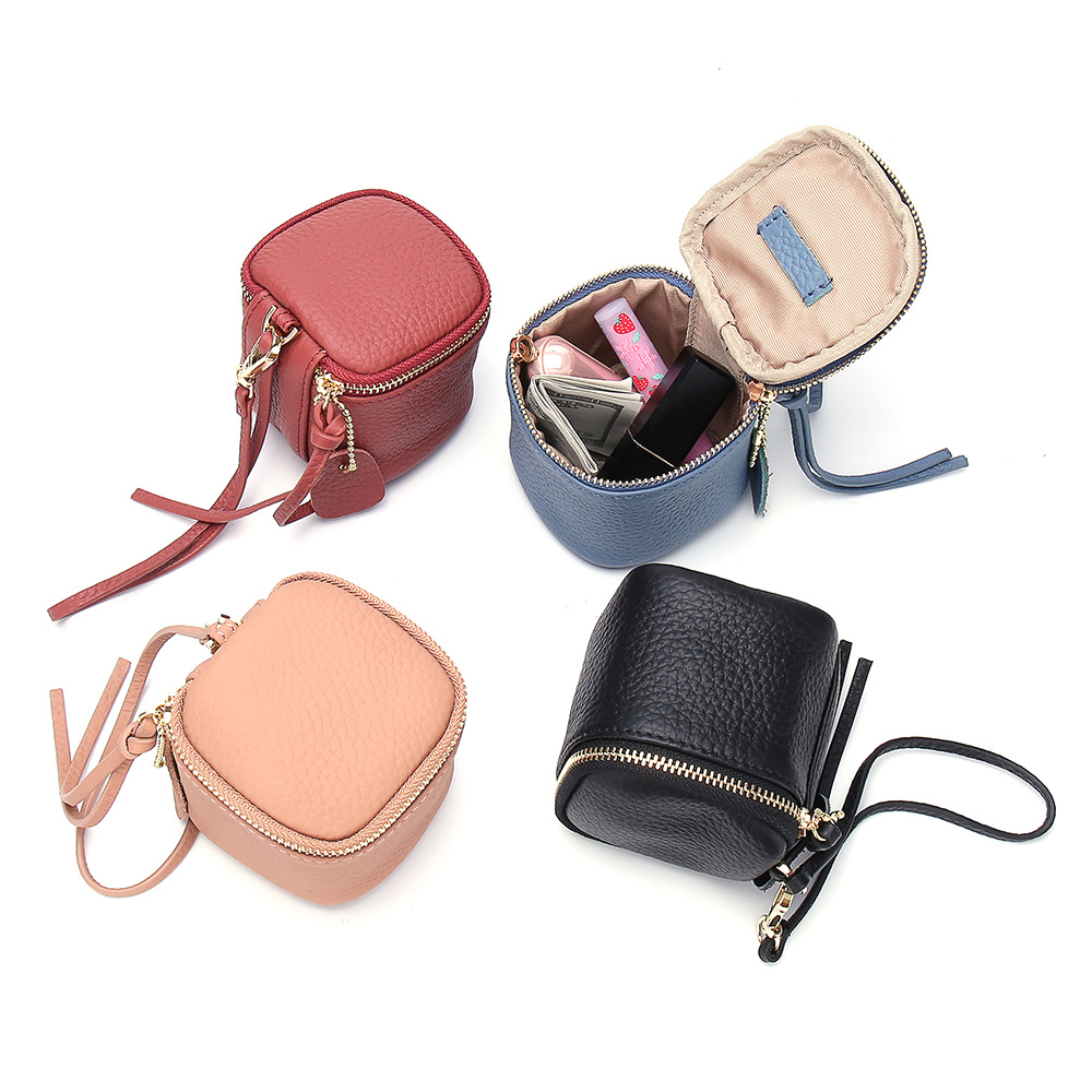 Mini Bucket Coin Purses Leather Lipstick Bag Charm Keychain Functional Women Lipstick Makeup Storage Bag