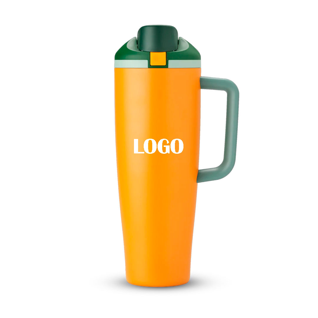 40oz Stainless Steel Large Capacity Tumbler with Handle Dual-use Car Cup with Straw