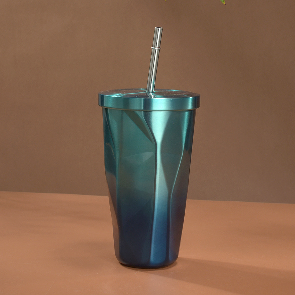 Cross-border Double-layer Irregular Diamond Stainless Steel Seamless Inner Vacuum Insulated Tumbler with Straw