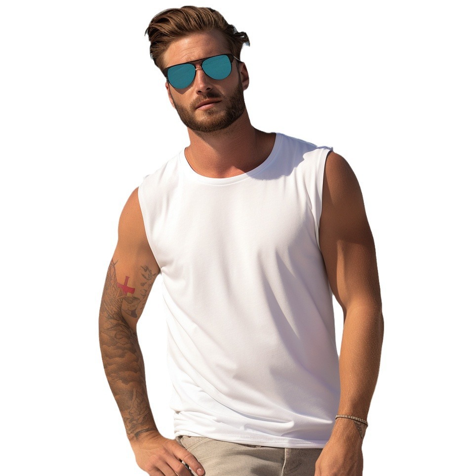 High Quality Pure Cotton Vest Cross-border Unisex Loose Printed logo Sleeveless T-shirt