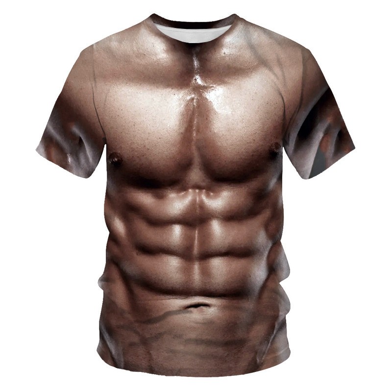  Breathable Quick Dry 3D Muscle Printed Men's Loose Casual Short-Sleeved Shirt Blank Design