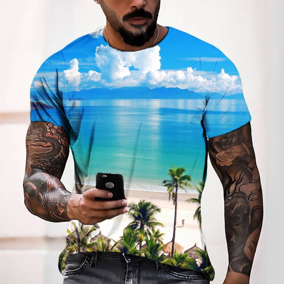 Custom Wholesale Beach Vibe 100% Polyester Men's Quick Drying Sports Full Body Printed Outdoor Sports T-shirt