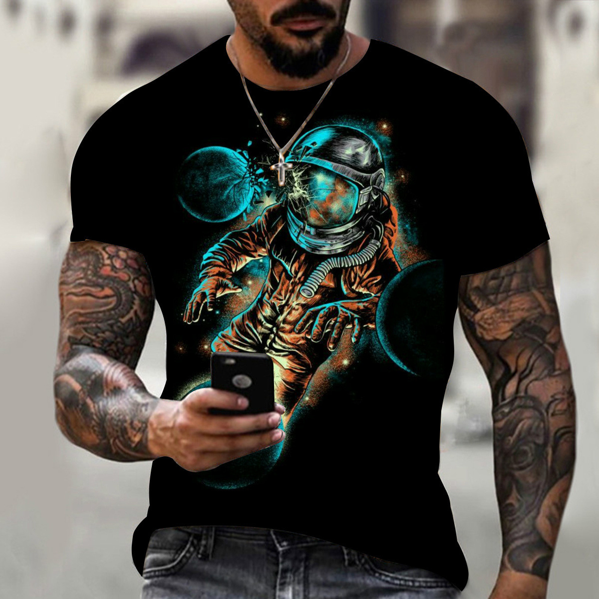 Wholesale Space Theme Quick Dry Comfortable Printed Short Sleeve Polyester Adult T Shirt Custom Tee Shirts