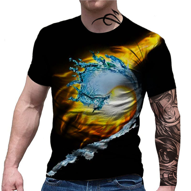 Men's Graphic Rainbow T Shirt Short Sleeve 3D Print Round Neck Shirt Streetwear Exaggerated Basic Daily Going Out Clothing