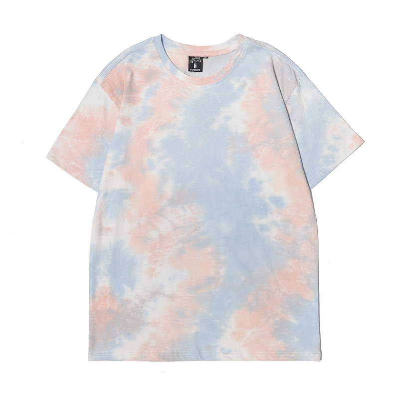 Custom Logo Shirts Summer Colorful Tops Gradient Short Sleeve T-shirts Tie Dye T Shirt