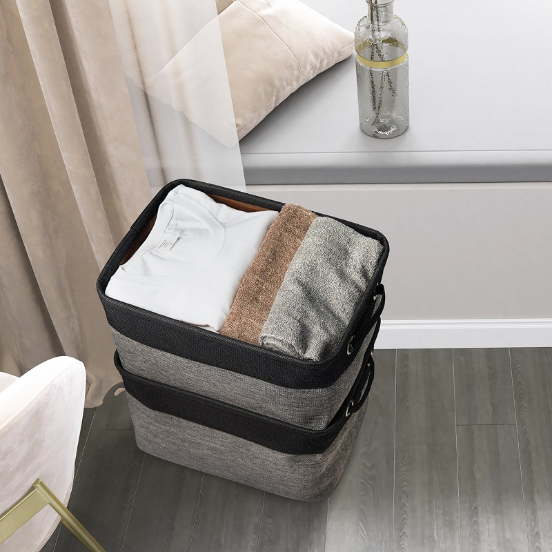 Fold Canvas Fabric Large Storage Basket Storage Box With Handles for Home Office Closet