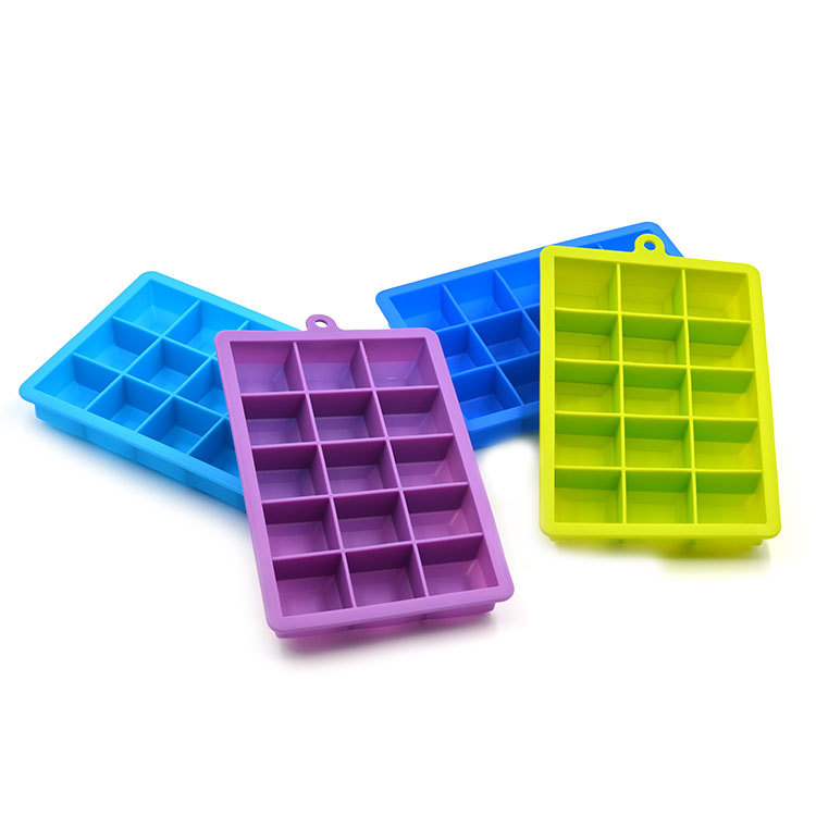 Eco-Friendly Household Colorful Promotional Custom 15 Grid Tray Food Silicone Ice Cubes Mold