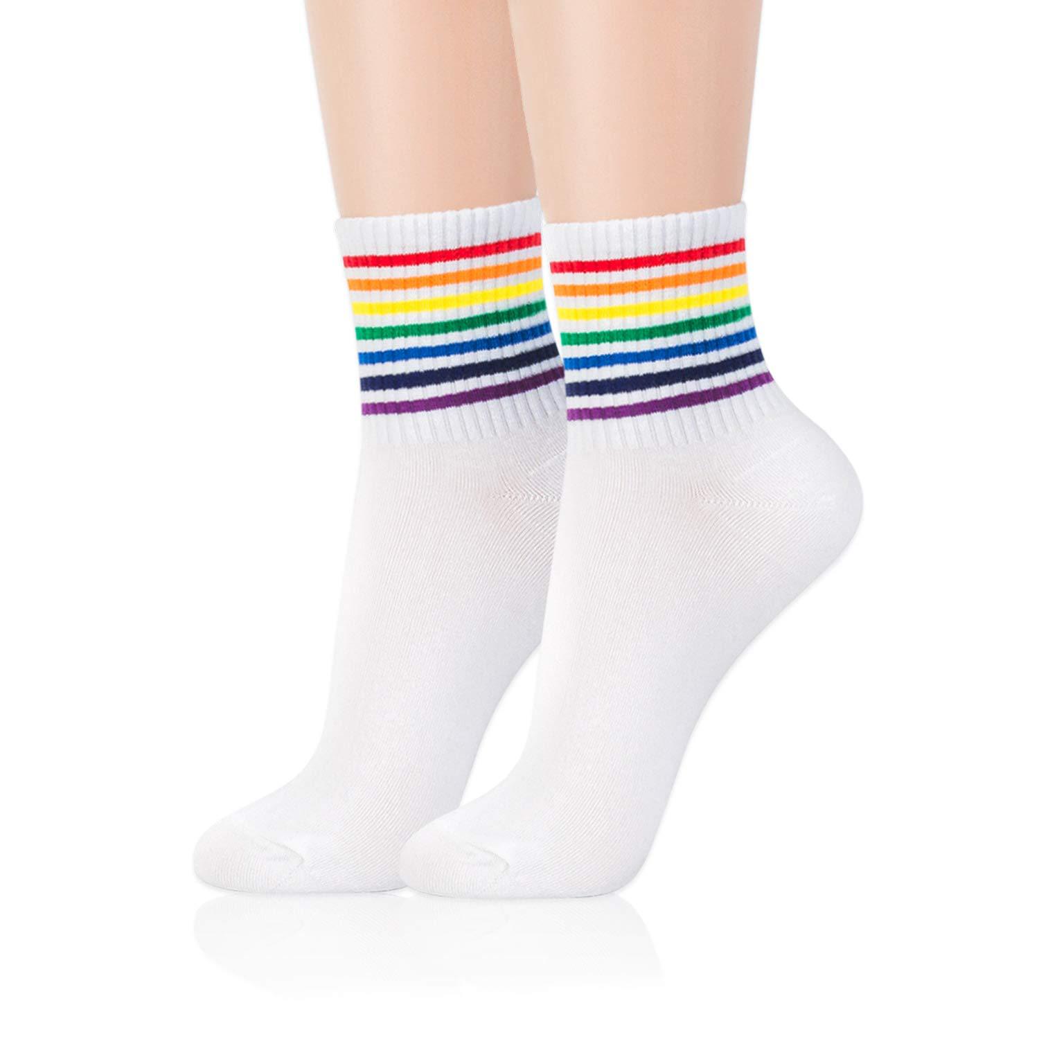Custom Socks logo Rainbow Womens Crew Socks Pride Lesbian Gay Bisexual Trans Drag Queen Socks