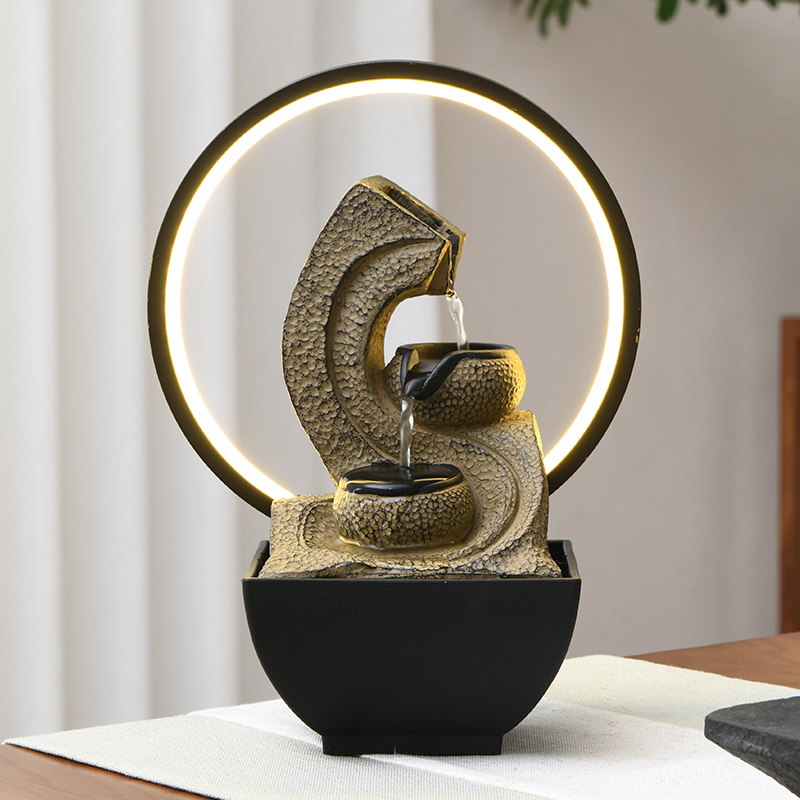 Home Decoration Indoor Waterfall Resin Natural Tabletop Water Fountain for Office Home&bedroom