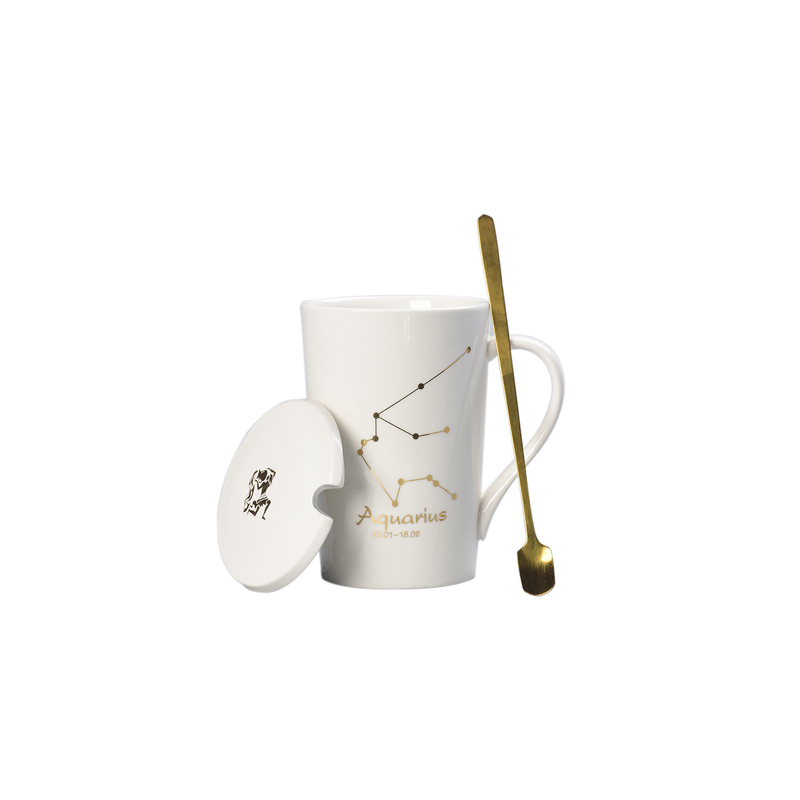 Star Sign Twelve Constellations Patterns Promotional Gift Custom Ceramic Coffee Cup Set with Lid&spoon