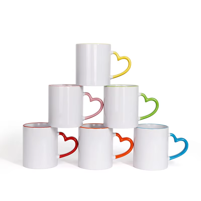Couple Heart Handle Promotional Gifts Custom Ceramic Cups for Juice Milk Coffee