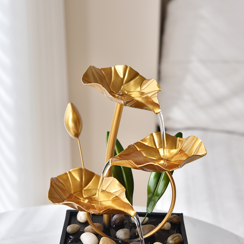 USB Powered Relaxation Metal Decorative Indoor Water Fountain Three Layers Lotus for Office Home&bedroom
