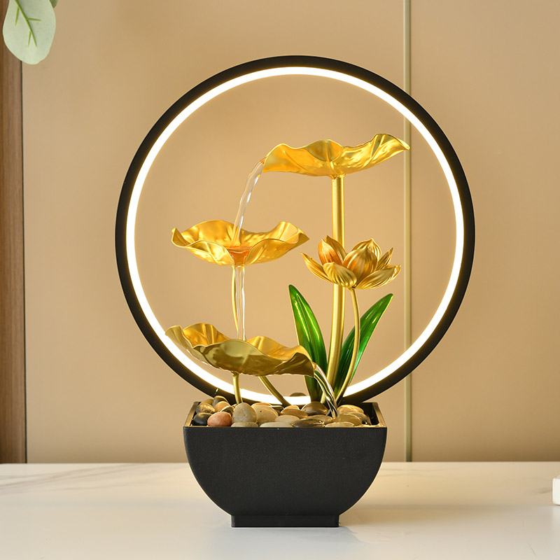 DIY Indoor LED Ring Light Natural Rocks Tabletop Water Fountain Decor for Office Home&bedroom