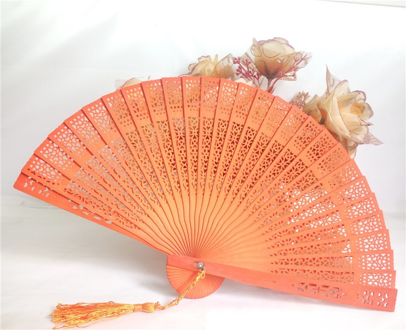 Custom Print Engrave Bamboo Handheld Fans Vintage Gift Foldable Hollow Carved 6 Inch Wooden Hand Fan