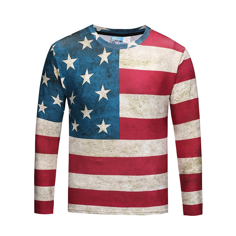 Hot Sale Sublimation Custom Men Long Sleeve Quick Drying Outdoor American National Flag Clothes