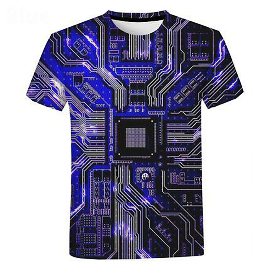  3D Printing Electronic Chip Men's T-shirt Summer Creative Breathable Fitness Street Oversized T-shirt