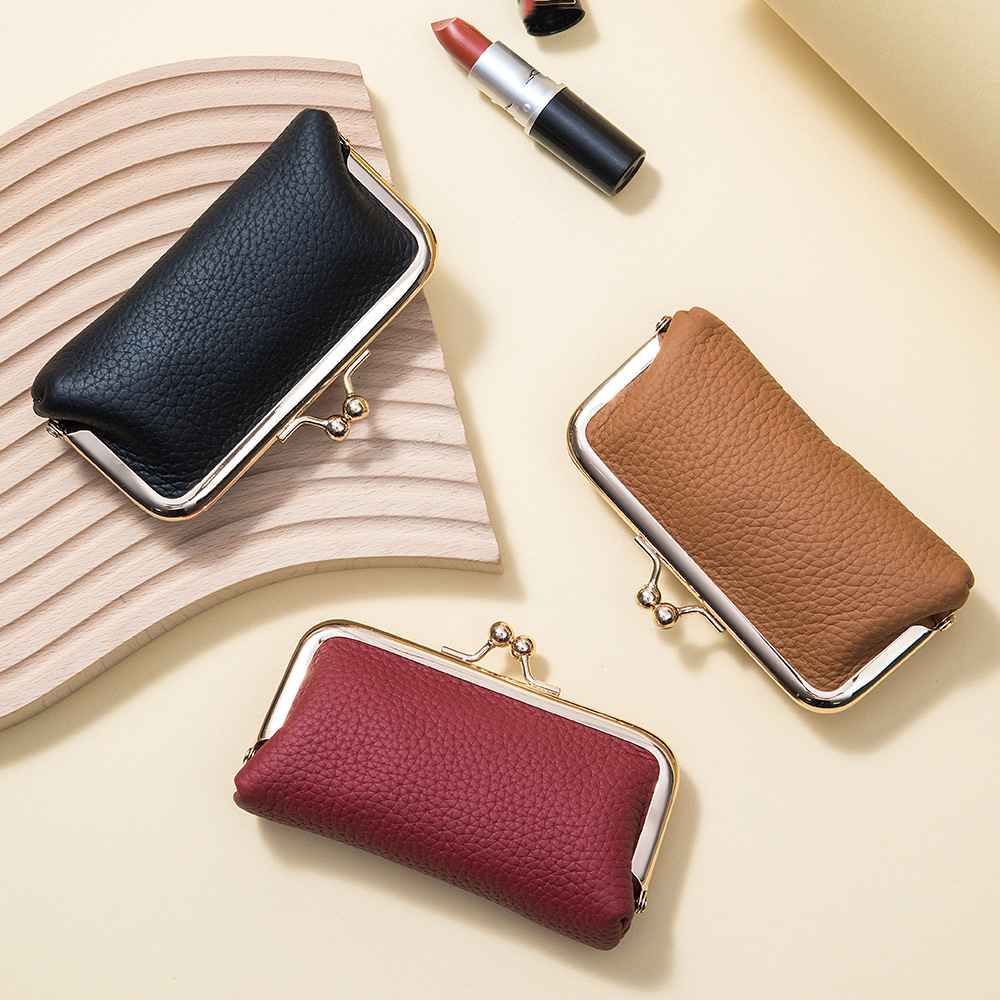 Mini Leather Red Envelope with Mirror Cowhide Makeup Bag Jewelry Box Coin Bag