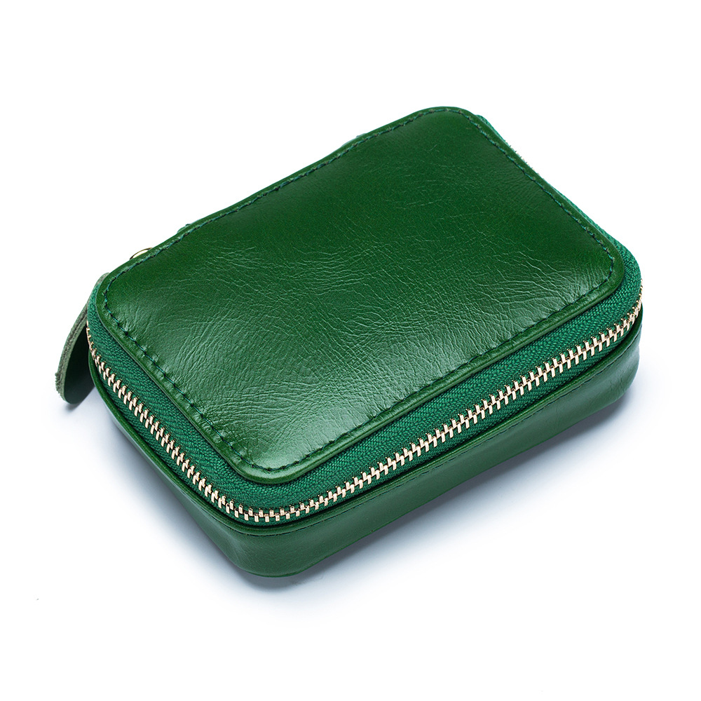Mini Leather Red Envelope with Mirror Cowhide Makeup Bag Data Cable Earphone Bag Jewelry Box Coin Bag