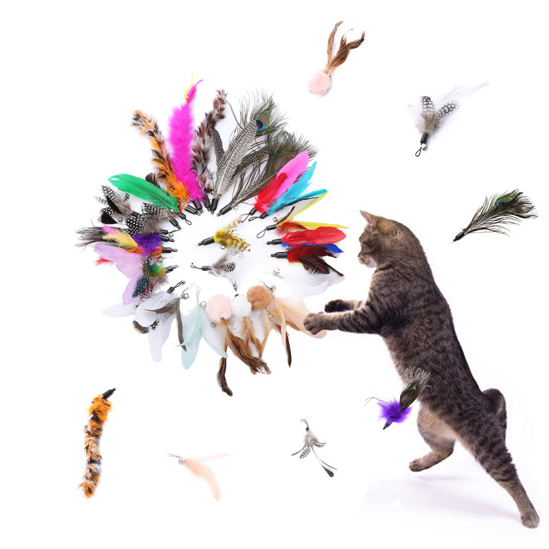 Hot Selling Feather and Plush Replacement for Cat Teaser Fishing Rod with Bell Interactive Cat Toy