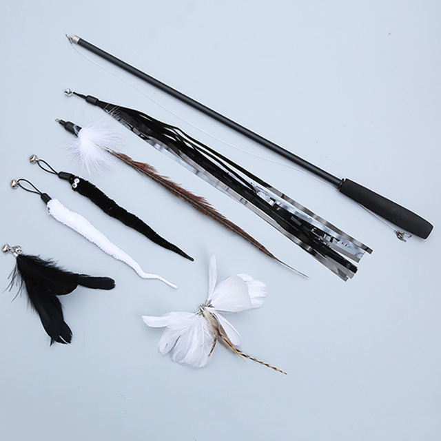 Cat Toy Four-section Extendable Cat Teaser Feather Set Interactive Fun Pet Supplies