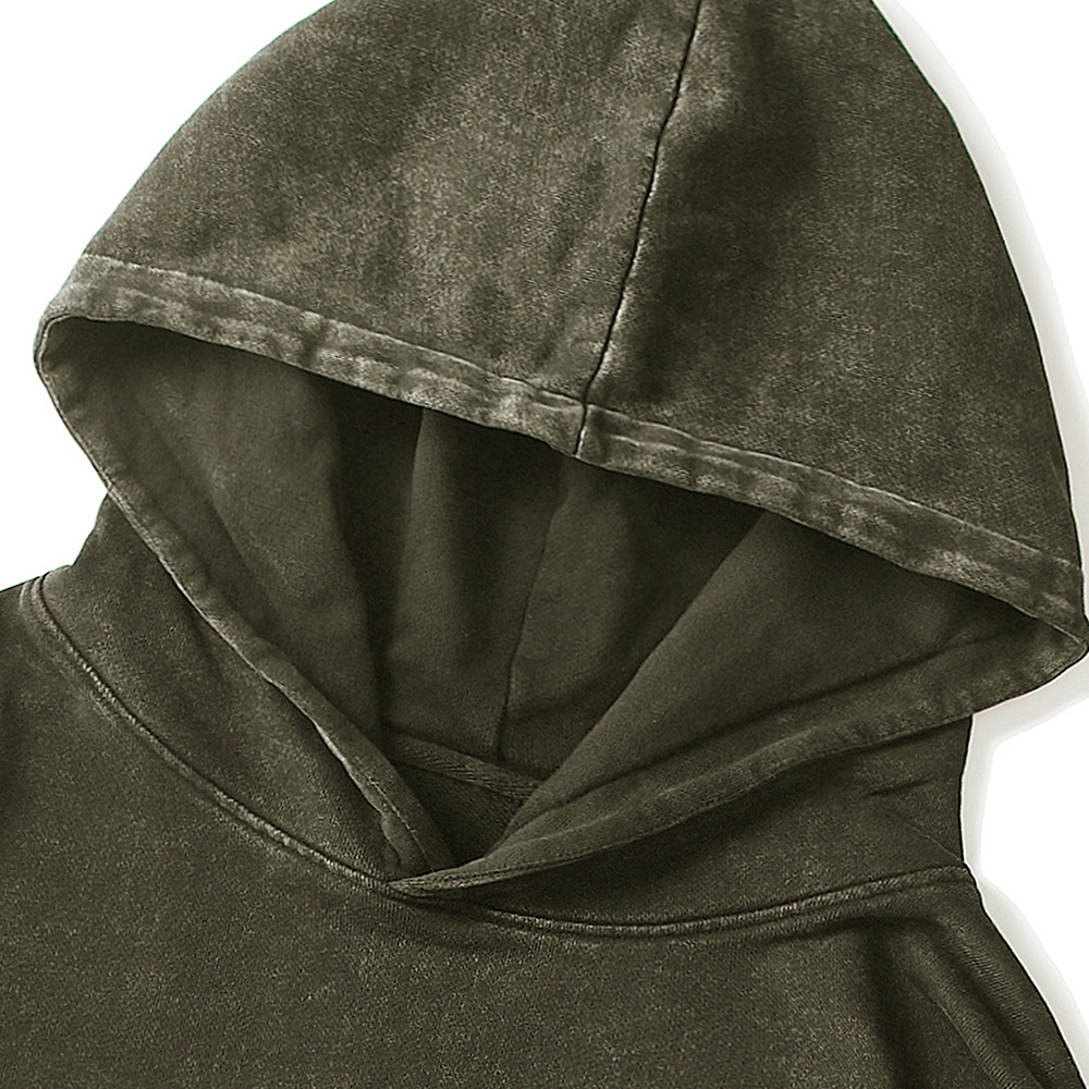 500g Washed Cotton Vintage Side-pocket Drop Shoulder Wax-dyed Oversized Hoodie