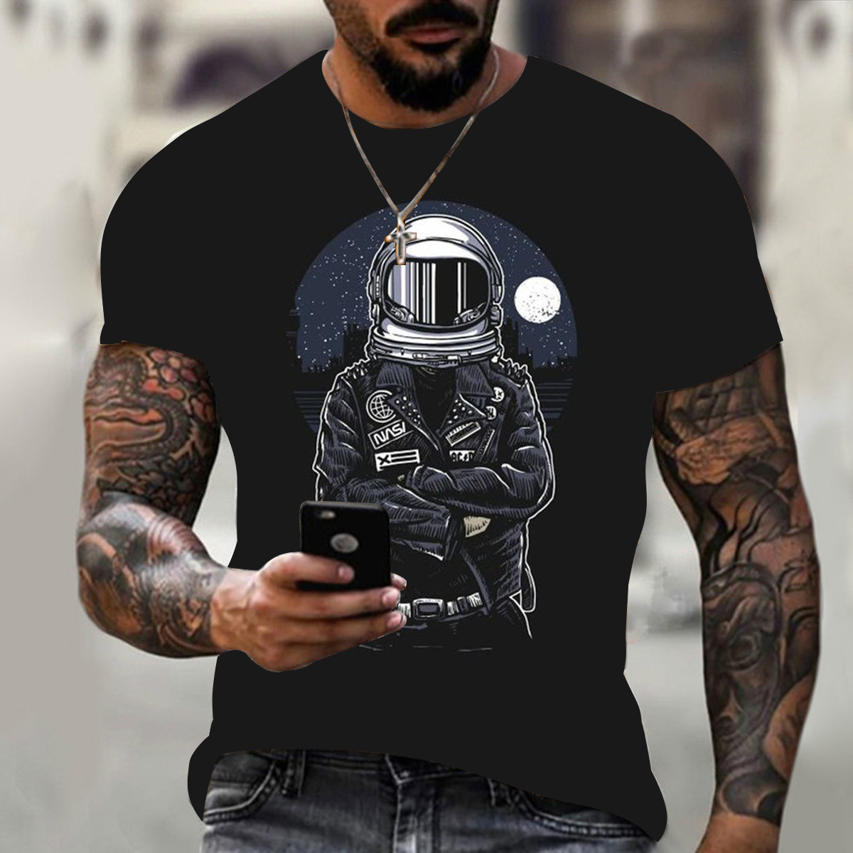 Wholesale Space Theme Quick Dry Comfortable Printed Short Sleeve Polyester Adult T Shirt Custom Tee Shirts