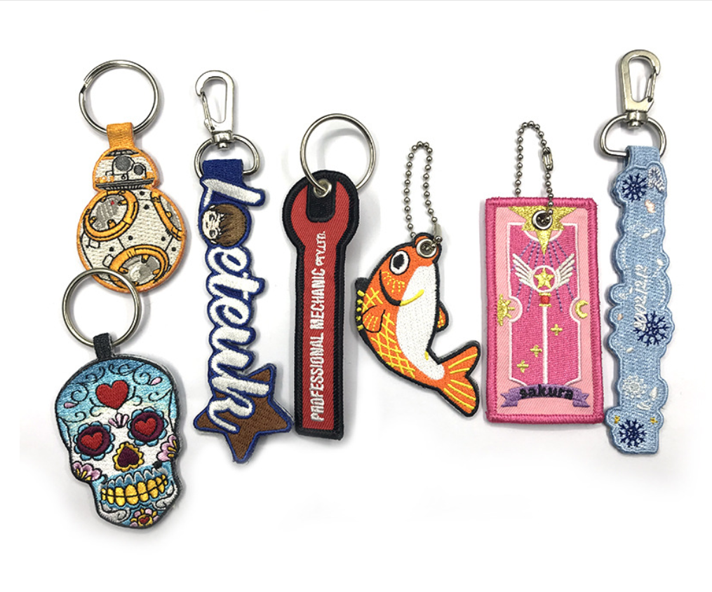 Polyester Flight Key Brand LOGO Print Promotional Woven Label Keychains