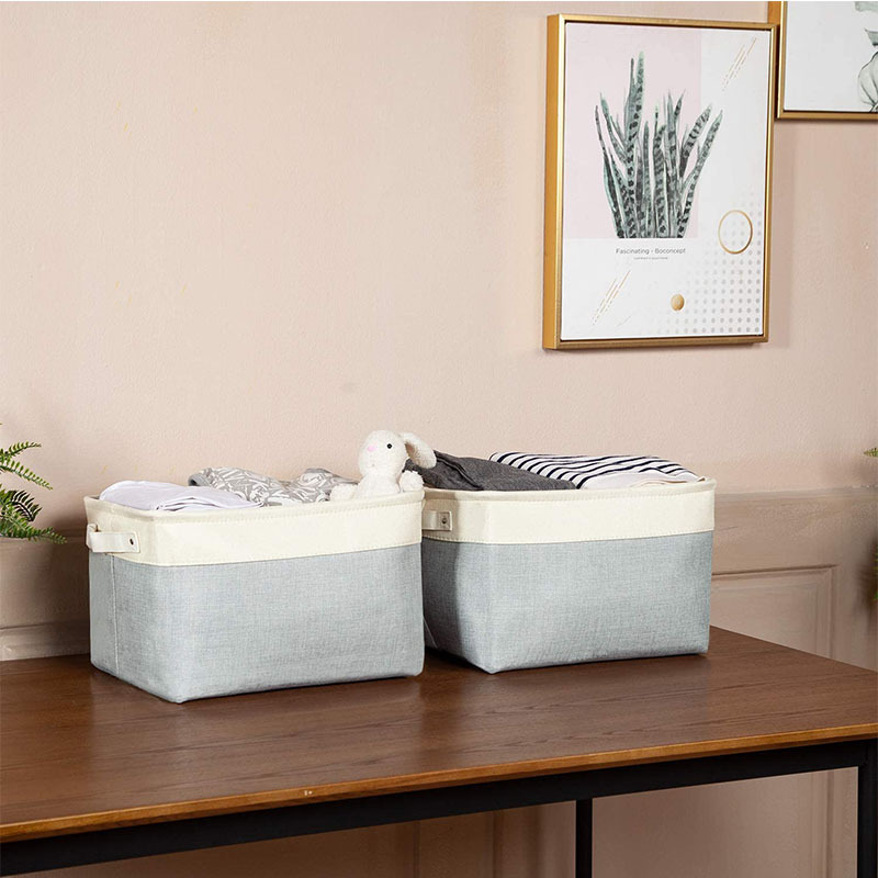 Sturdy Foldable Storage Basket or Bin with Durable leather Handles, Fabric Storage Basket Cube for home