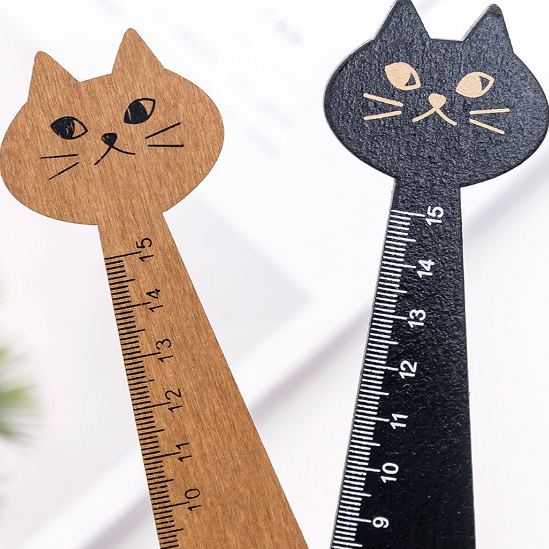 Vintage Cute Cat Design Wooden Ruler Students DIY Drawing Straight Edge Decoration Shoot Props Kawaii Cats Wood Bookmark