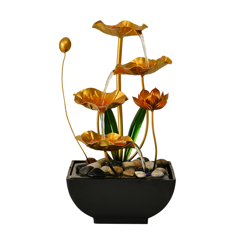 Relaxation Metal Decorative Indoor Water Fountain Lotus for Office&home