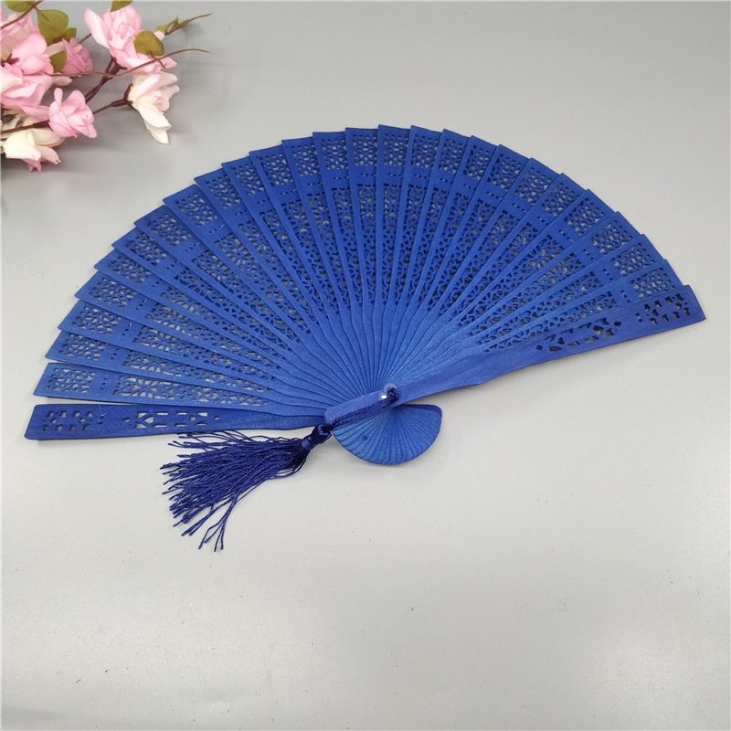 Custom Print Engrave Bamboo Handheld Fans Vintage Gift Foldable Hollow Carved 6 Inch Wooden Hand Fan