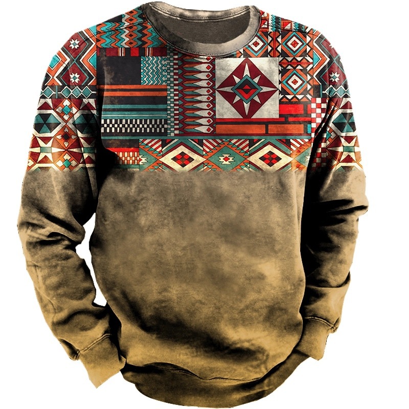 Long Sleeve Street Wear Oversize Aztec Traditional Pattern T-shirt
